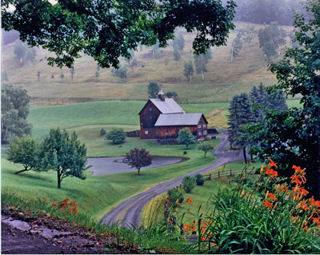 Dirt road leading to old farm home.